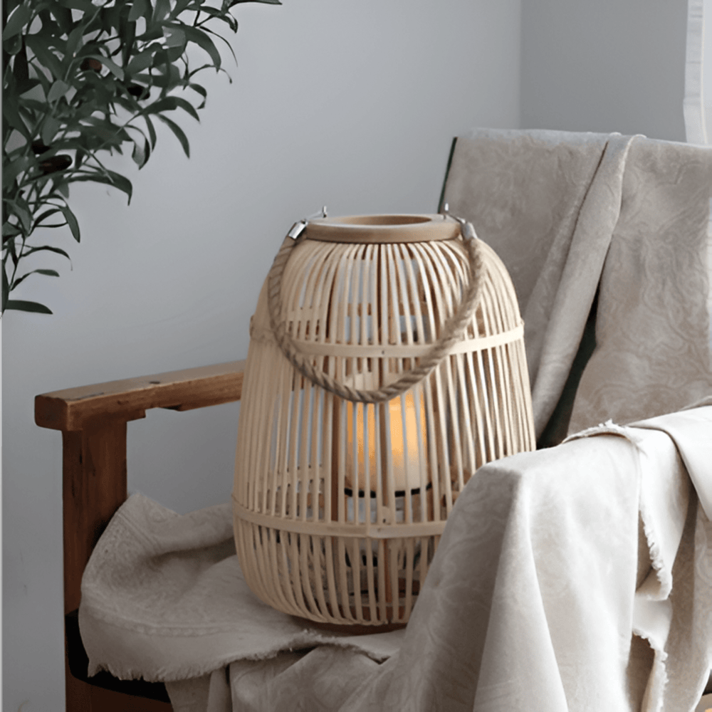 Handwoven Rattan Lantern – Flameless LED Candle, 3 Shapes, Battery-Powered