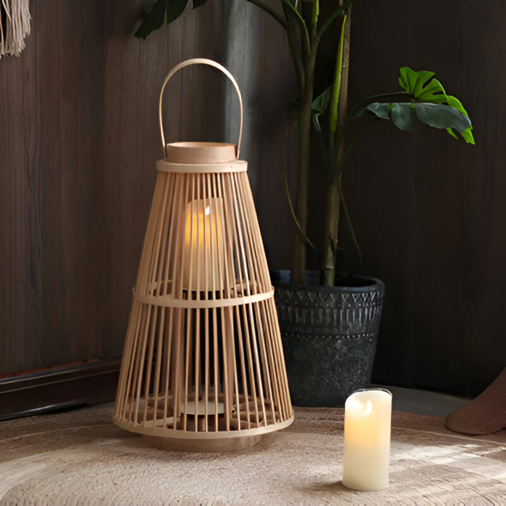 Handwoven Rattan Lantern – Flameless LED Candle, 3 Shapes, Battery-Powered
