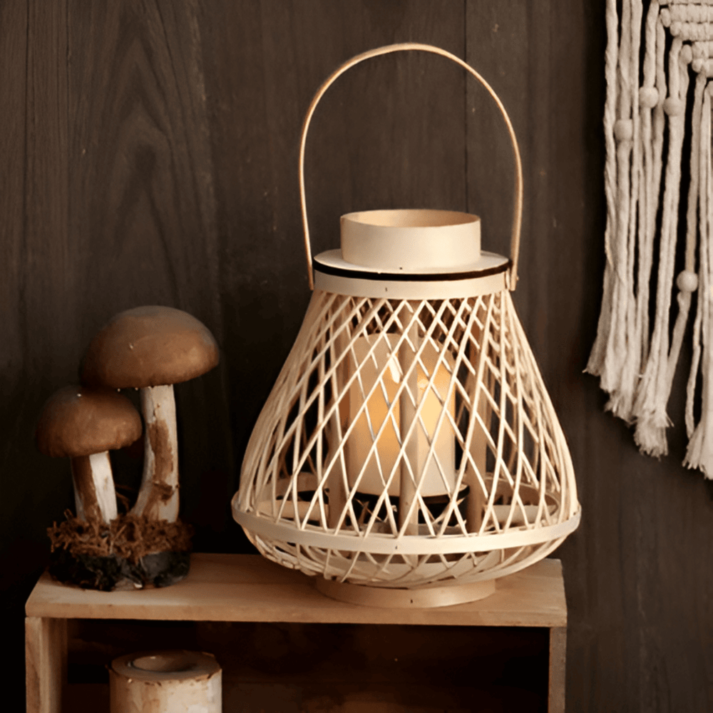 Handwoven Rattan Lantern – Flameless LED Candle, 3 Shapes, Battery-Powered