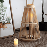 Handwoven Rattan Lantern – Flameless LED Candle, 3 Shapes, Battery-Powered
