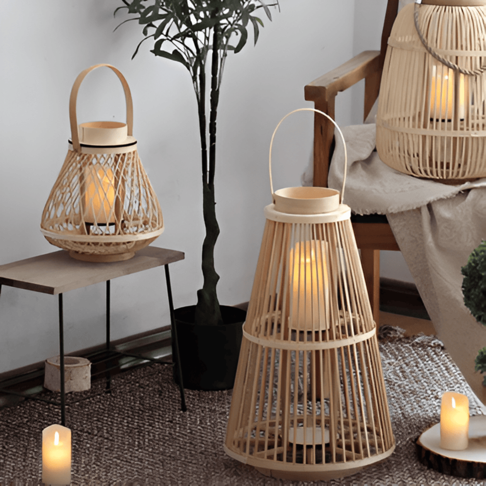 Handwoven Rattan Lantern – Flameless LED Candle, 3 Shapes, Battery-Powered