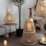 Handwoven Rattan Lantern – Flameless LED Candle, 3 Shapes, Battery-Powered