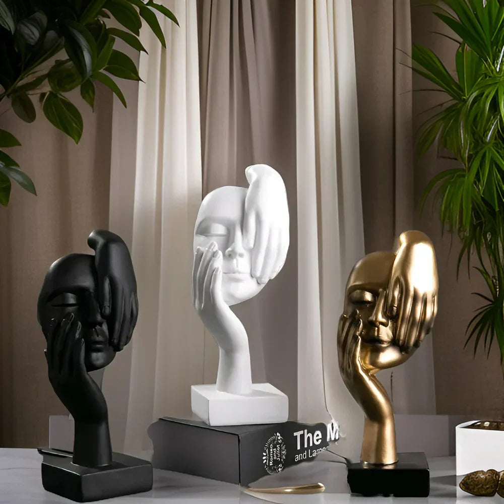 Abstract Face Sculpture – Resin, 17×6.5×5cm, Gold, Black or White Home Decor