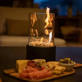 Tabletop Bioethanol Fireplace – Glass Cylinder, Metal Base & 27cm Height