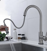 BowLift | TouchTech Pull-Out Kitchen Tap – Sensor Touchless Mixer Tap with Flexible Spout | Modern Brass Faucet