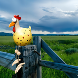 Chicken Garden Figurine – Weatherproof Resin, Wobbling Wood Legs & 28cm