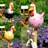 Chicken Garden Figurine – Weatherproof Resin, Wobbling Wood Legs & 28cm