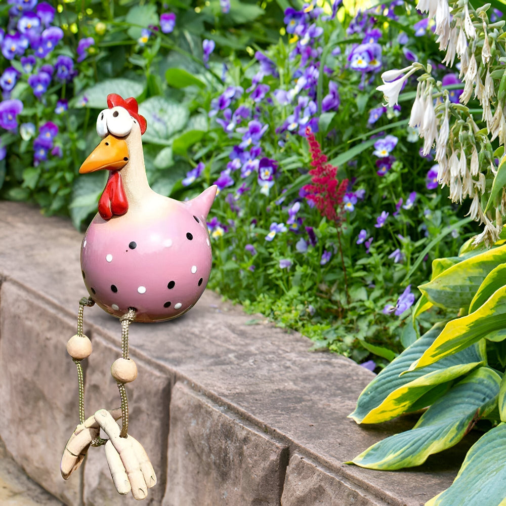 Chicken Garden Figurine – Weatherproof Resin, Wobbling Wood Legs & 28cm