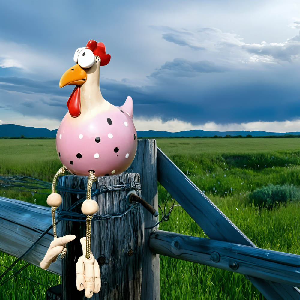 Chicken Garden Figurine – Weatherproof Resin, Wobbling Wood Legs & 28cm