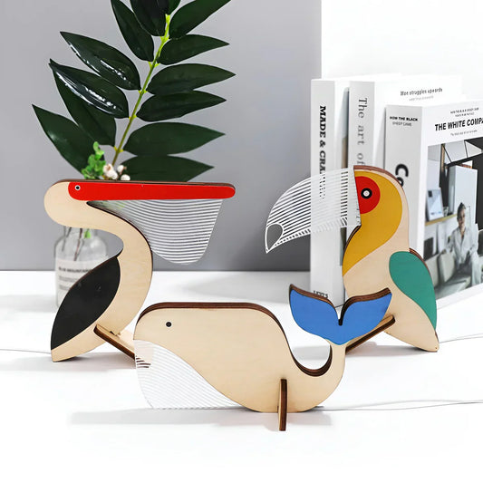 Animal LED Table Lamp – Wooden Night Light, Warm White Glow & Cozy Atmosphere