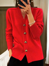 Frida – Hip-Length Cardigan with Button Placket – Red