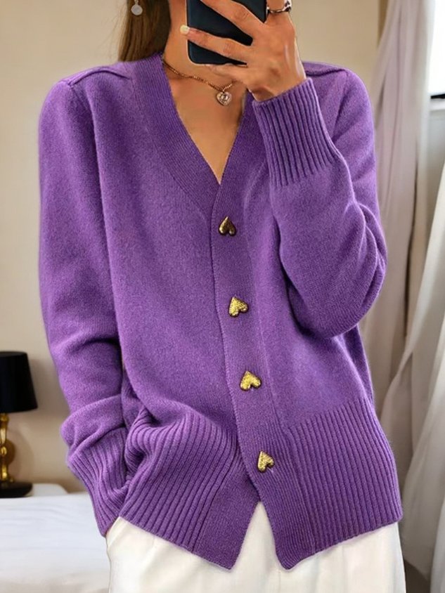 Frida – Hip-Length Cardigan with Button Placket – Purple