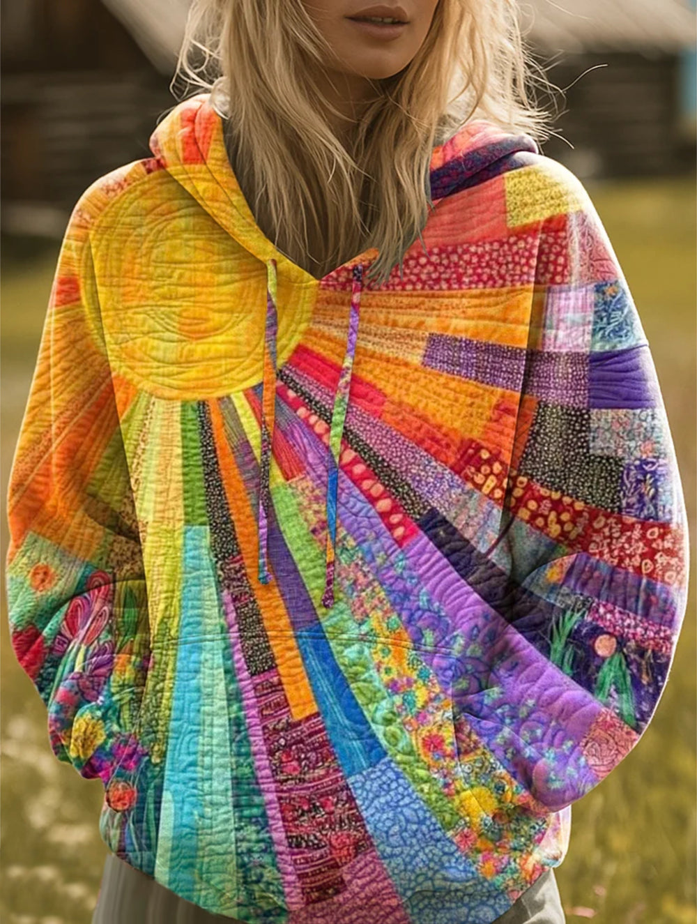 Laura™ Bohemian Multicolor Patchwork Hoodie - Stylish & Cozy Women's Fashion Sweatshirt