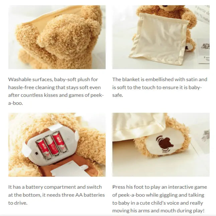Optimized Product Title: "BuddyBear Peek-a-Boo Teddybär – Interaktives Kuscheltier für Babys, das Lachen und Freude bringt" 

This title includes relevant keywords for better visibility on Google Shopping while maintaining clarity and appeal.