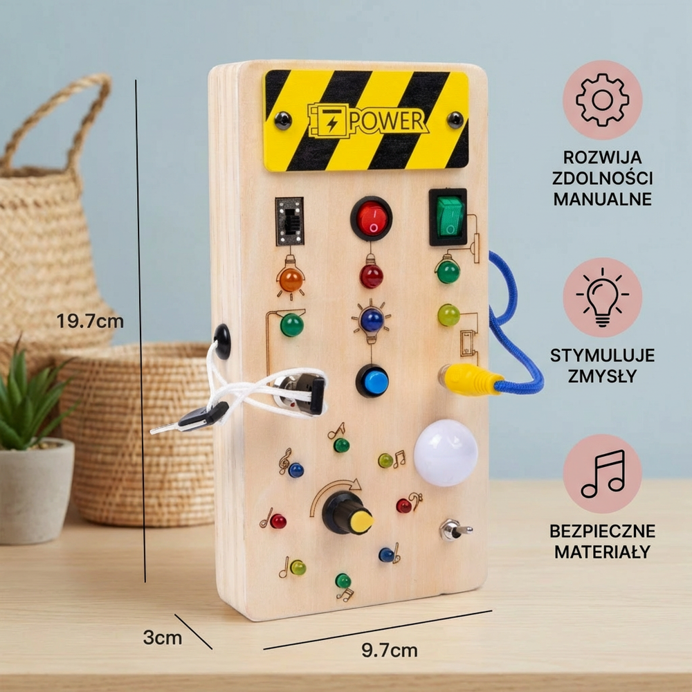 Sensoriktafel Holz mit Licht und Schaltern für Motoriktraining