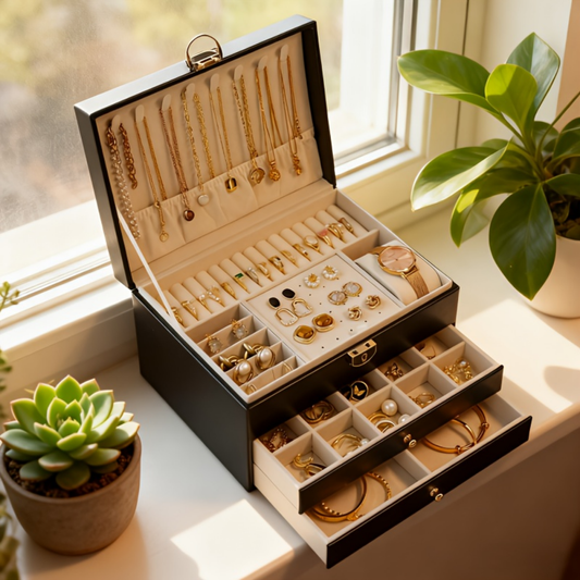 Jewelry Box Organizer – Lockable Storage Case, Three-Layer Design & Mother's Day Gift