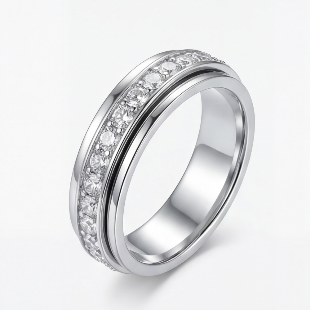 Enhanced Product Title: "Zirkonia-Drehring mit Rotierendem Band - Eleganter Schmuckring mit Funkelnden Zirkonia-Steinen für Damen" 

This title includes relevant keywords while providing more detail about the product, which can help improve visibility and