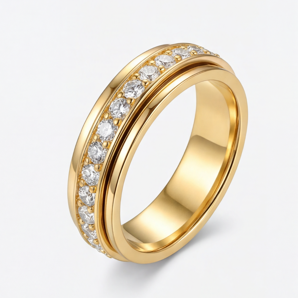 Enhanced Product Title: "Zirkonia-Drehring mit Rotierendem Band - Eleganter Schmuckring mit Funkelnden Zirkonia-Steinen für Damen" 

This title includes relevant keywords while providing more detail about the product, which can help improve visibility and