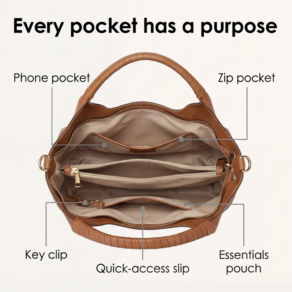 Optimized Product Title: "Weiche Leder Hobo Tasche mit Mehreren Fächern – Stilvolle und Praktische Handtasche für Jeden Anlass" 

This title includes relevant keywords while also emphasizing the product's features and appeal.
