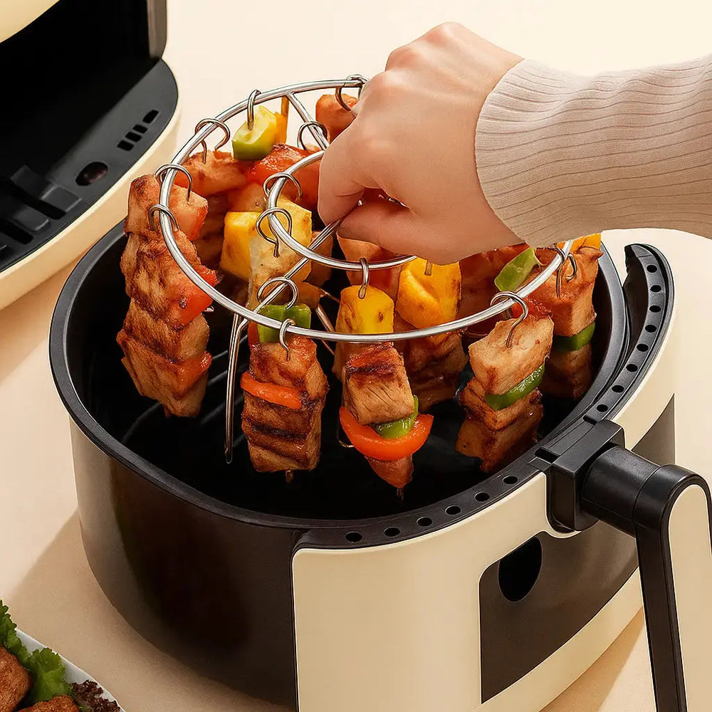 Kebab-Grill für Heißluftfritteusen – Perfekte BBQ-Spieße mit Gleichmäßiger Garung & Aromatischem Genuss