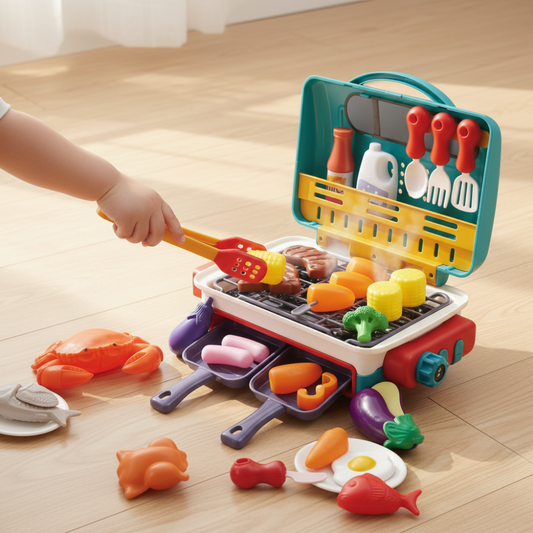 Kids BBQ Grill Set – Color-Changing Food & Smoke Effect