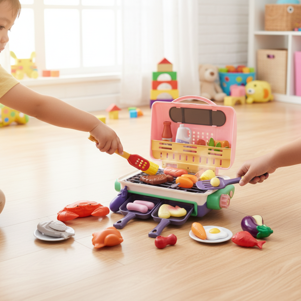 Kids BBQ Grill Set Color Changing Food Smoke Effect