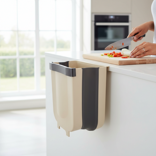 Hanging Kitchen Trash Can – Foldable Design, Plastic Material & Cabinet Mount