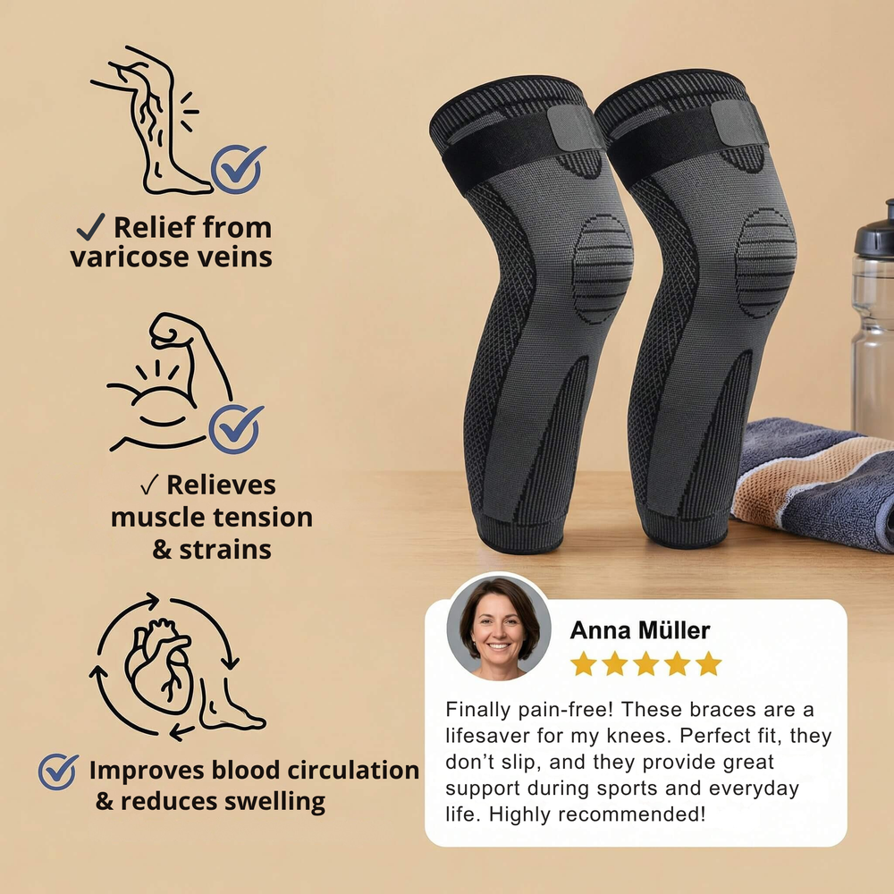 Knee Compression Support Brace – Breathable, Non-Slip & Black/Gray (S–XL)