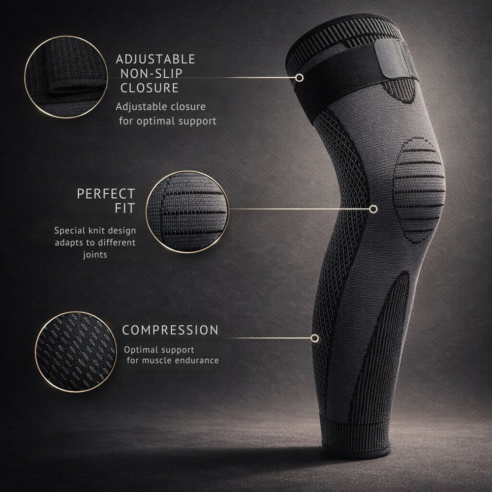 Knee Compression Support Brace – Breathable, Non-Slip & Black/Gray (S–XL)
