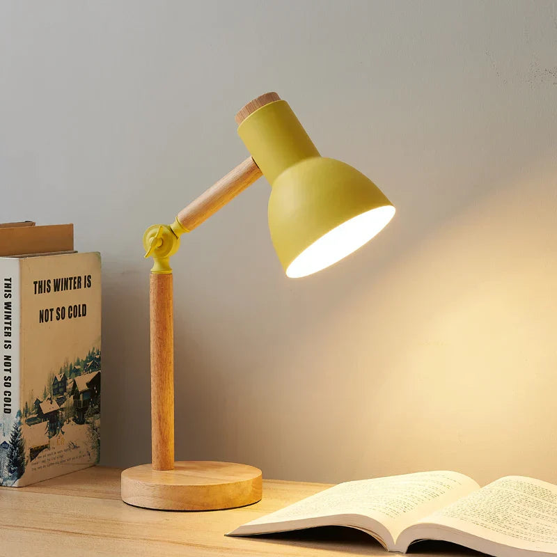 Scandinavian Desk Lamp – Wood Base, Adjustable Arm & Warm LED for Home Office