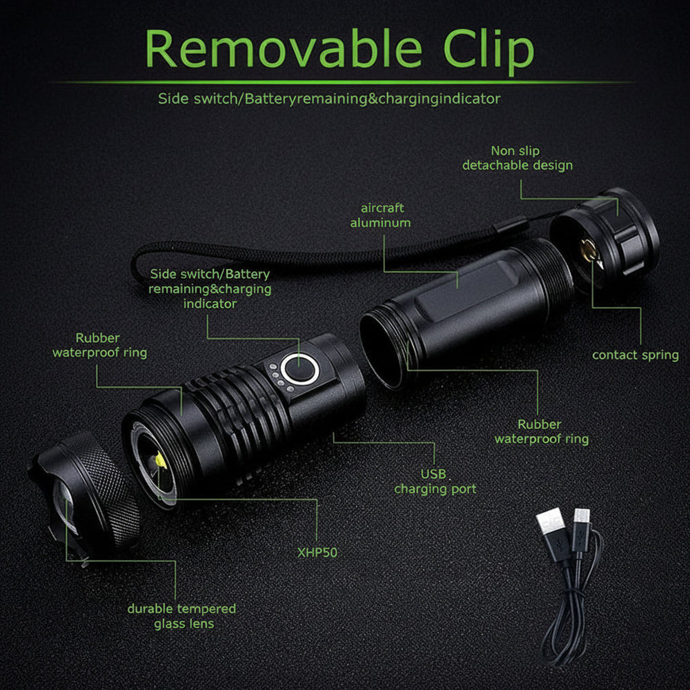 Tactical Flashlight – Rechargeable LED, Aluminum Build & Zoom Torch