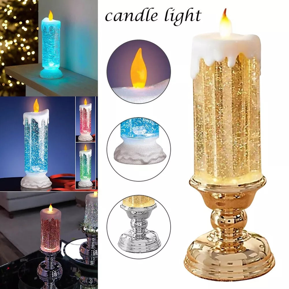 Rechargeable LED Christmas Candles with Glitter - Festive & Eco-Friendly Holiday Decor