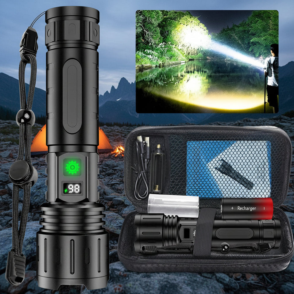 Tactical LED Flashlight – High Lumens, Rechargeable & Waterproof Design