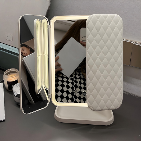 LED Makeup Mirror – Triple Lighting, Magnification & Foldable Design