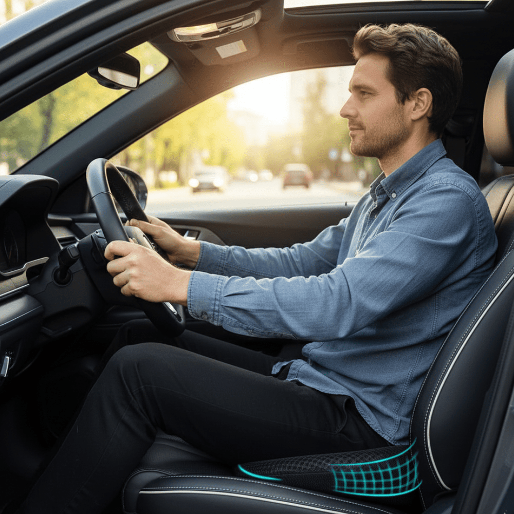Memory Foam Car Seat Cushion – Ergonomic Lumbar Support, Washable Cover & Breathable Mesh