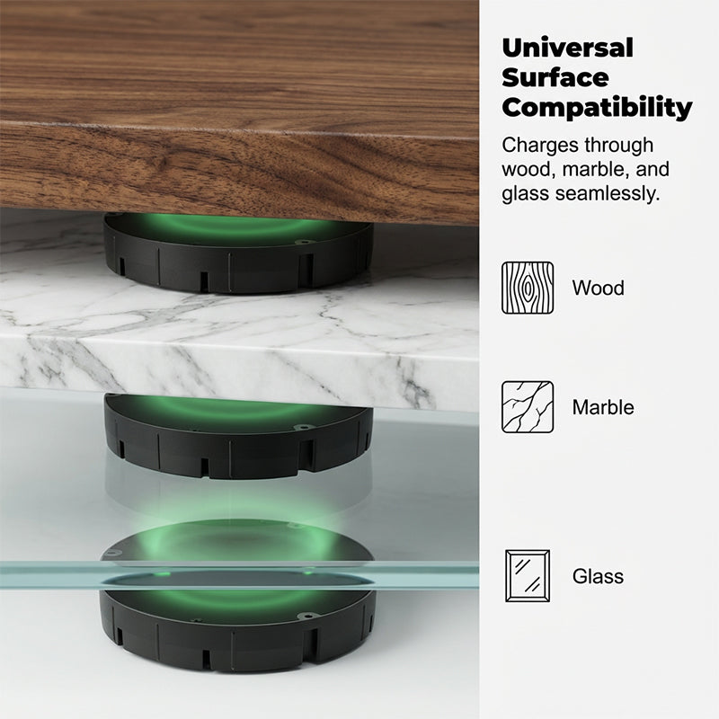 Under-Desk Wireless Charger – Qi Fast Charging, Invisible Mount & Through-Surface