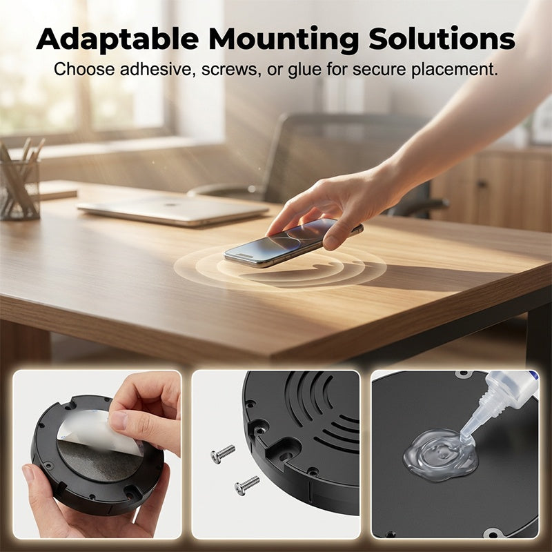 Under-Desk Wireless Charger – Qi Fast Charging, Invisible Mount & Through-Surface