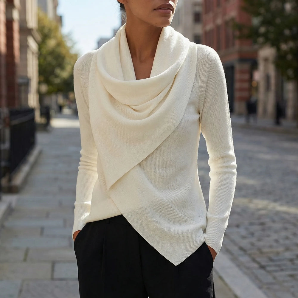 Long-sleeve knit sweater with wrap effect - Maryann