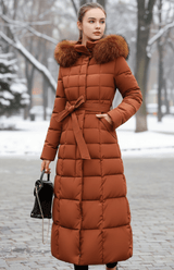 Long Quilted Coat with Hood - Tanja - 2