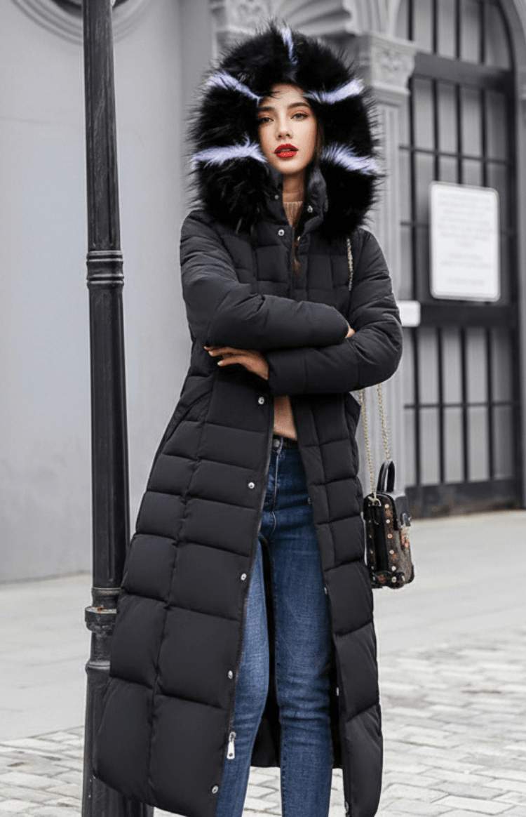 Long Quilted Coat with Hood - Tanja - 3