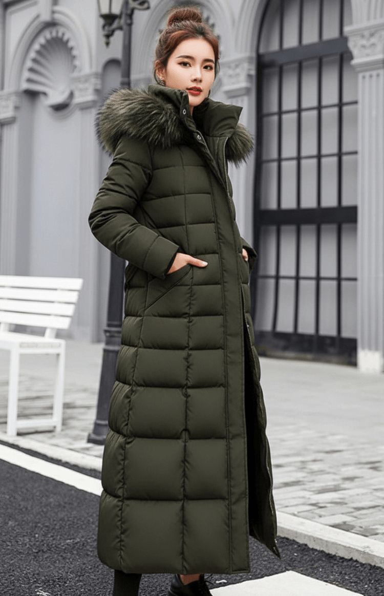 Long Quilted Coat with Hood - Tanja - 5