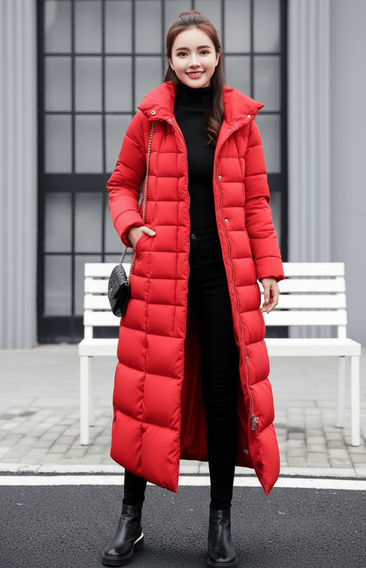 Long Quilted Coat with Hood - Tanja - 6