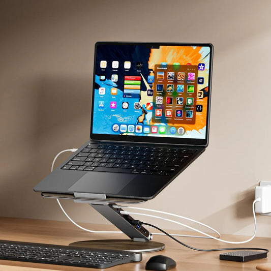 Laptop Stand – Adjustable Height, Rotating Base & USB-C Docking Station