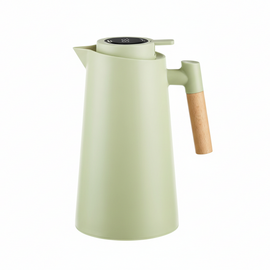 Thermal Carafe with Temperature Display – 1L Double-Wall Steel & Wooden Handle