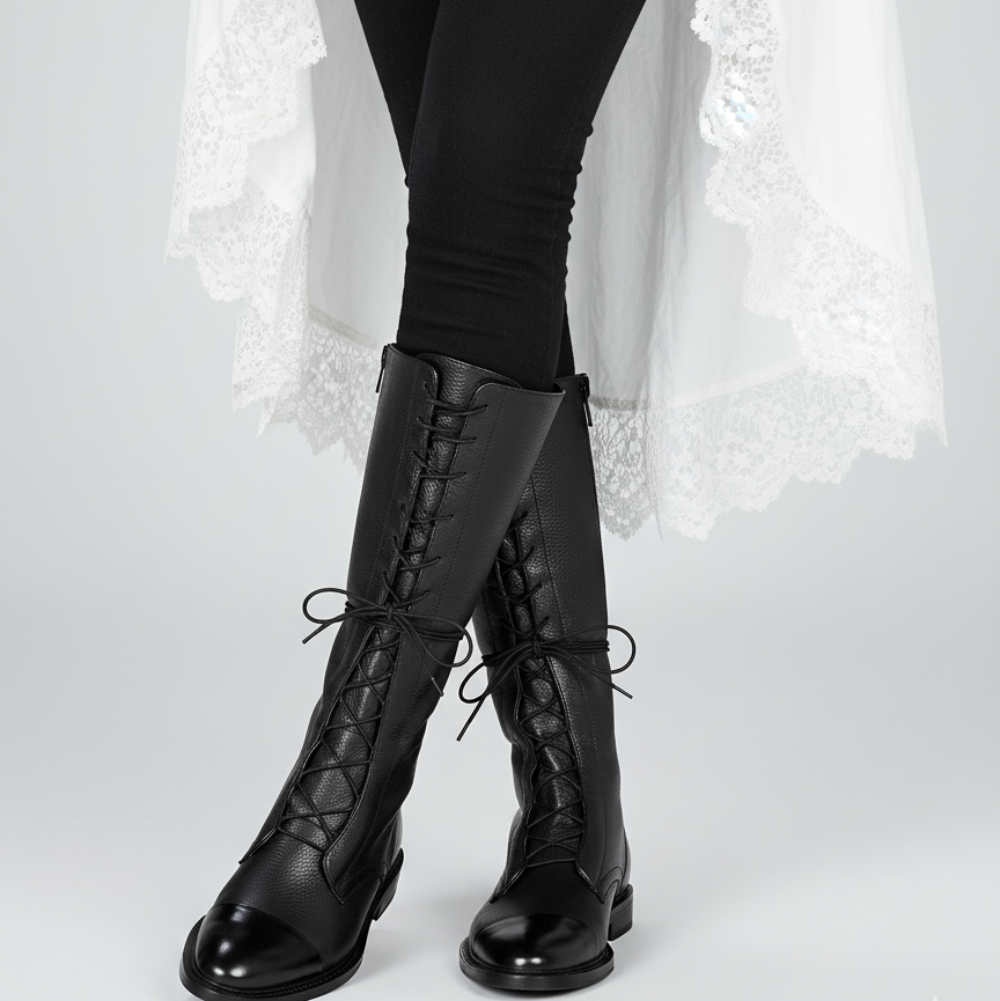 Women Ankle Boots Lace Up Leather Dress Booties