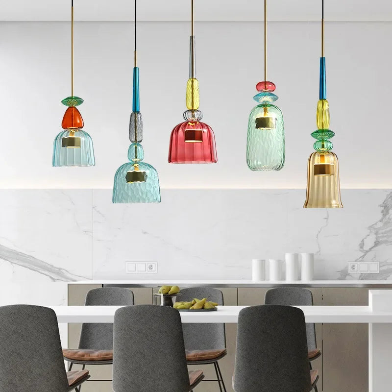 Glass Pendant Light – Colored Shade, E27 Socket & Adjustable 120cm Cord