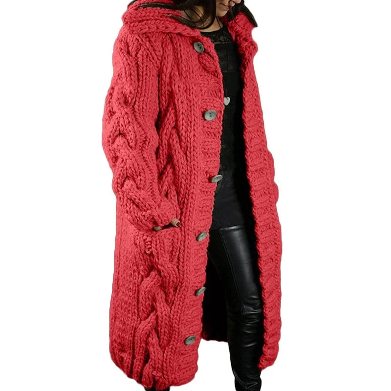 Long Chunky-Knit Cardigan with Cable Pattern - Rosemarie