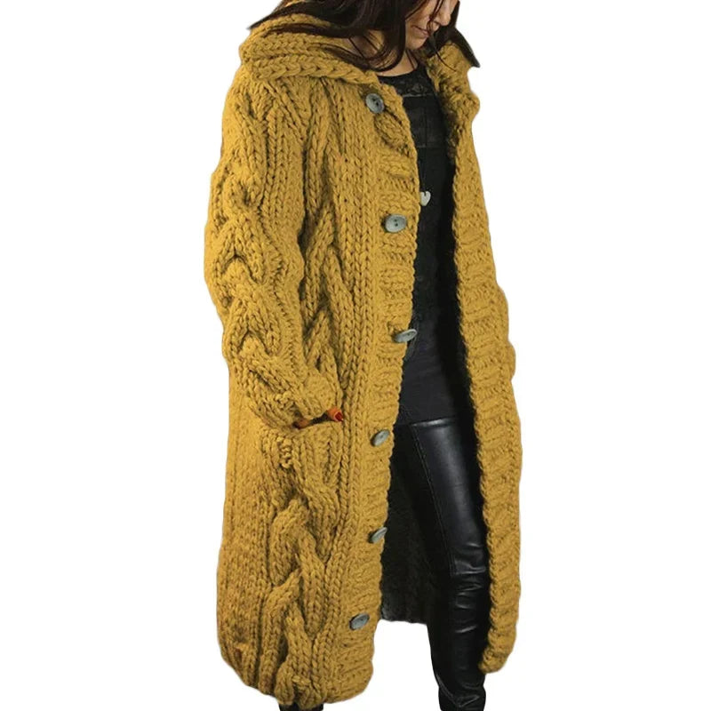 Long Chunky-Knit Cardigan with Cable Pattern - Rosemarie
