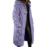 Long Chunky-Knit Cardigan with Cable Pattern - Rosemarie