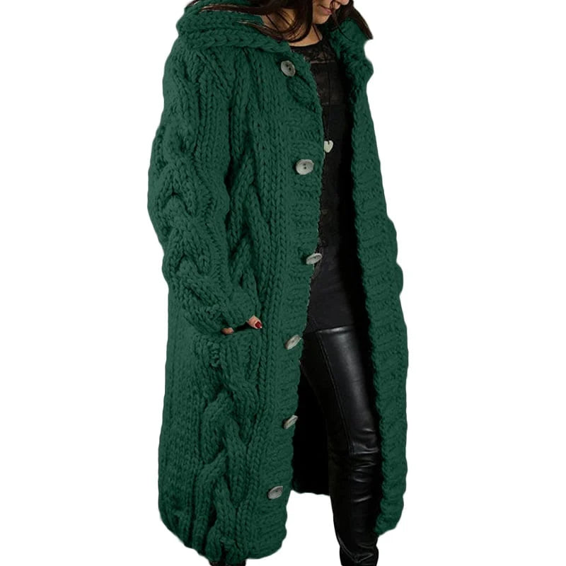 Long Chunky-Knit Cardigan with Cable Pattern - Rosemarie